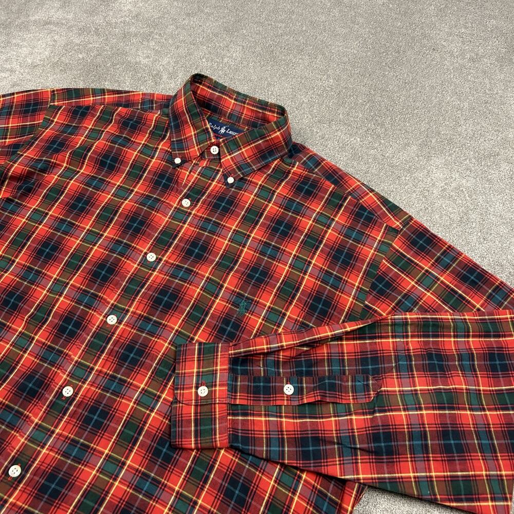 Vintage Ralph Lauren The Big Shirt Mens Medium Red Green Plaid Button Down 90s
